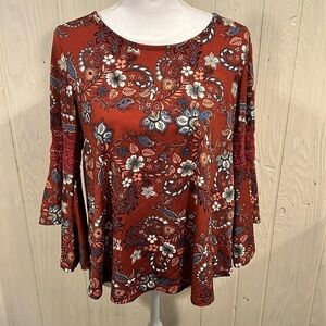 Inseparable Boho Three Quarter Length Bell Sleeves Blouse, Size S